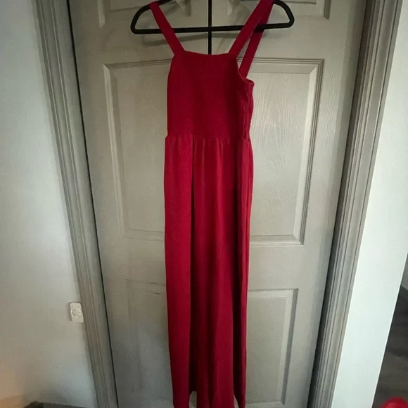 Burgundy Palazzo Jumpsuit with Smocked Bodice - Picture 4 of 5